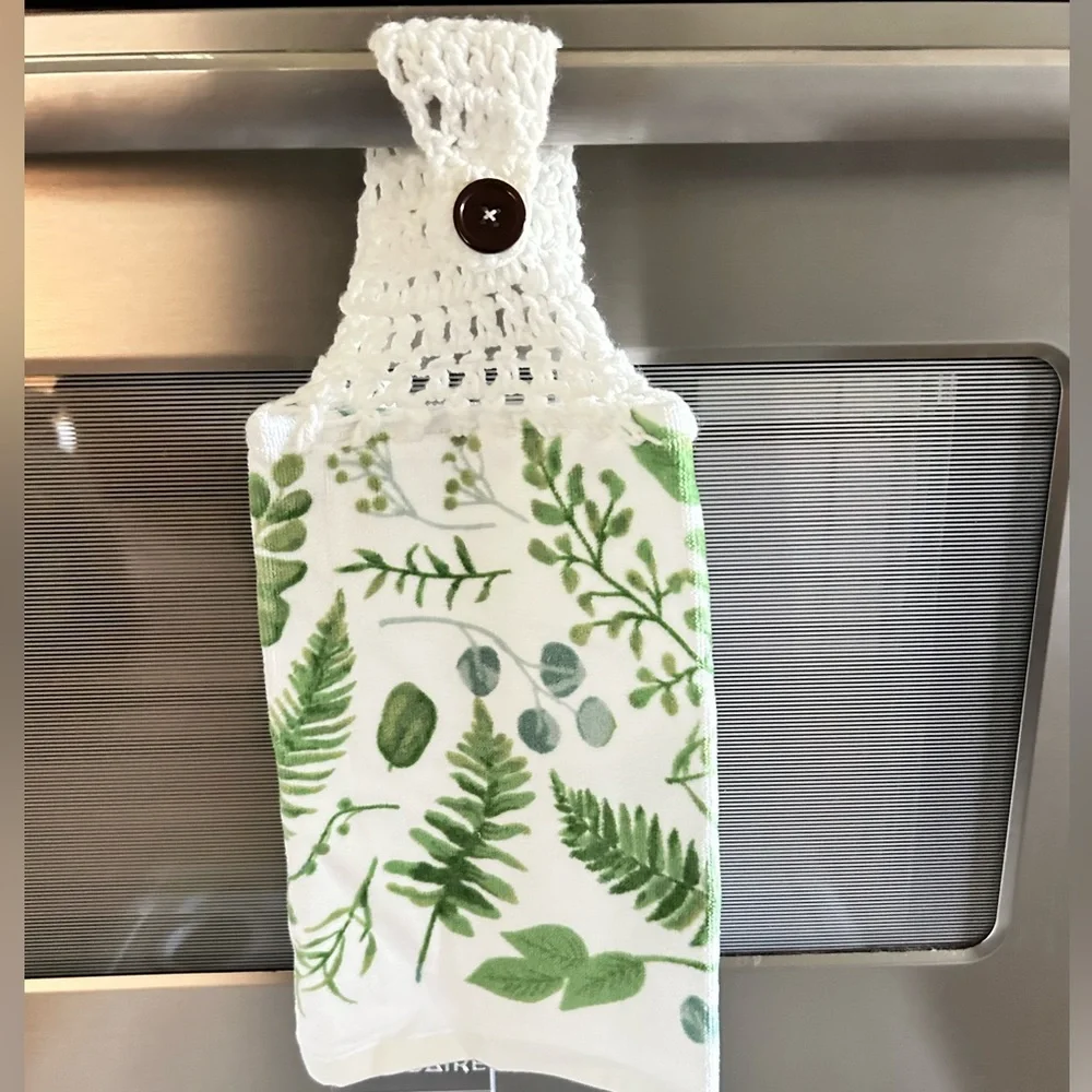 Hand Crafted Colorful Green Leaf Print Kitchen Hanging Hand Towel